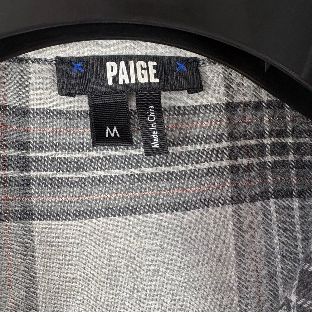 PAIGE Gray Plaid Buttonless Shirt Blouse Size M - Picture 5 of 12